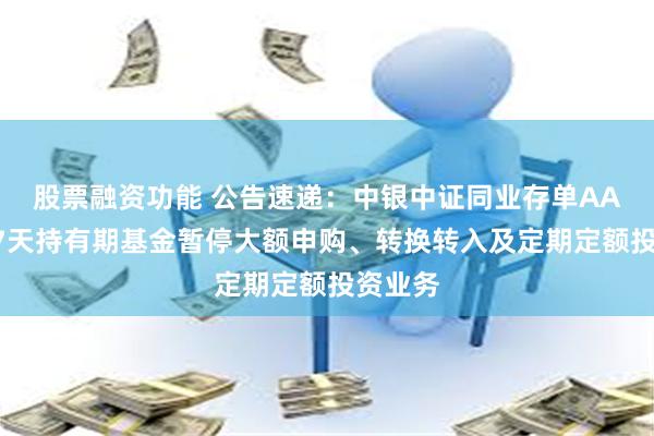 股票融资功能 公告速递：中银中证同业存单AAA指数7天持有期基金暂停大额申购、转换转入及定期定额投资业务