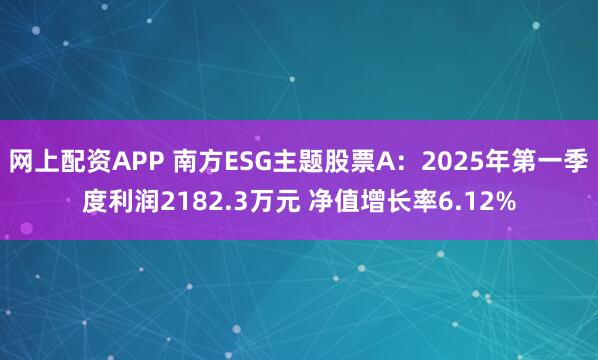 网上配资APP 南方ESG主题股票A：2025年第一季度利润2182.3万元 净值增长率6.12%