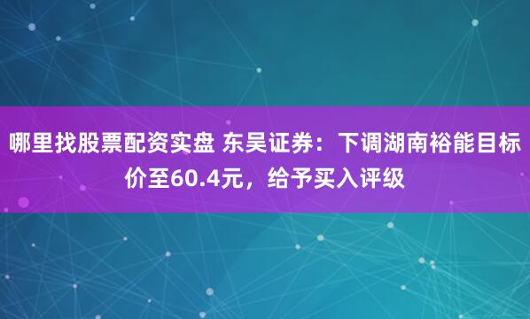 哪里找股票配资实盘 东吴证券：下调湖南裕能目标价至60.4元，给予买入评级